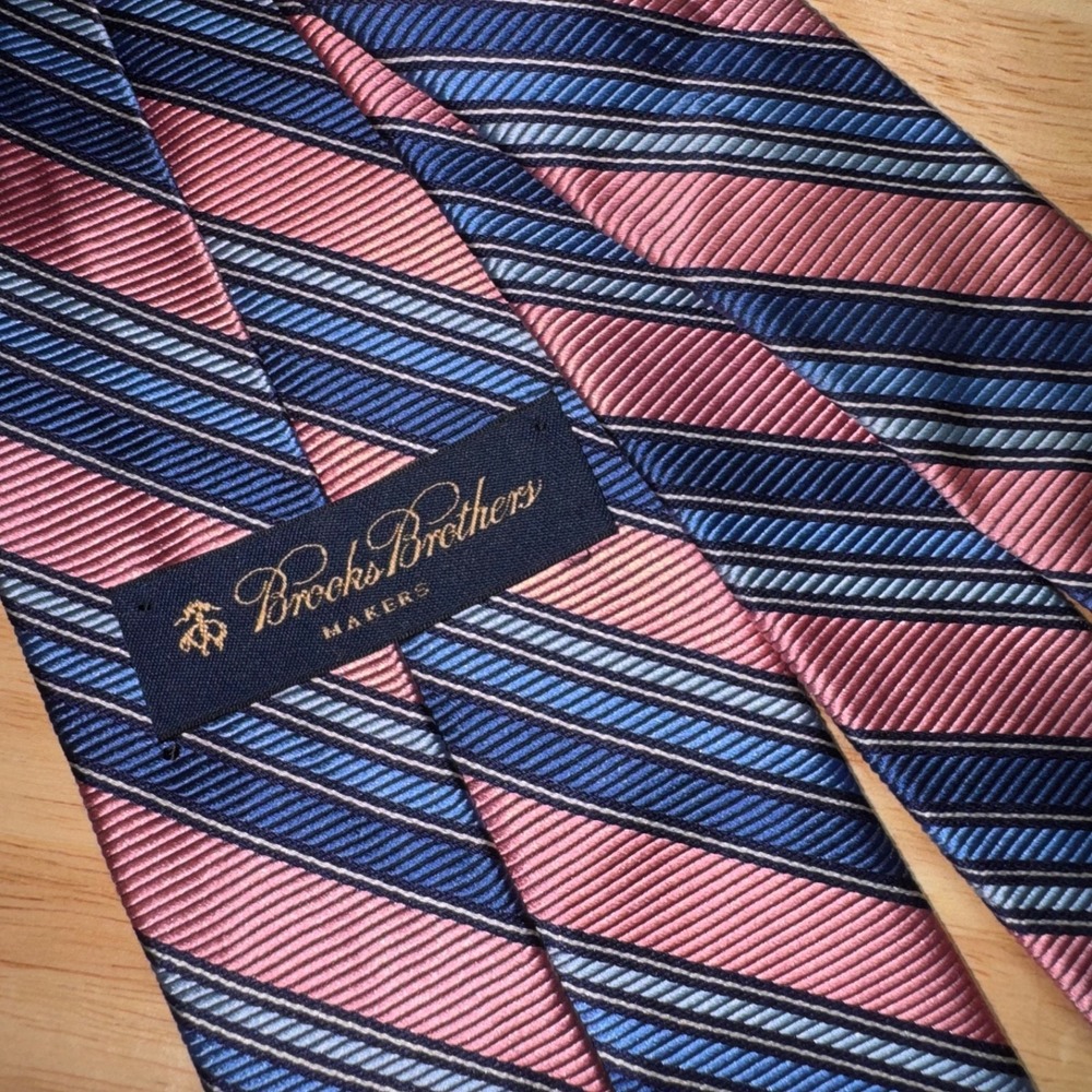 Brooks Brothers Makers Repp Tie 100% Silk Blue Pink Striped Preppy Pastel - Picture 4 of 9